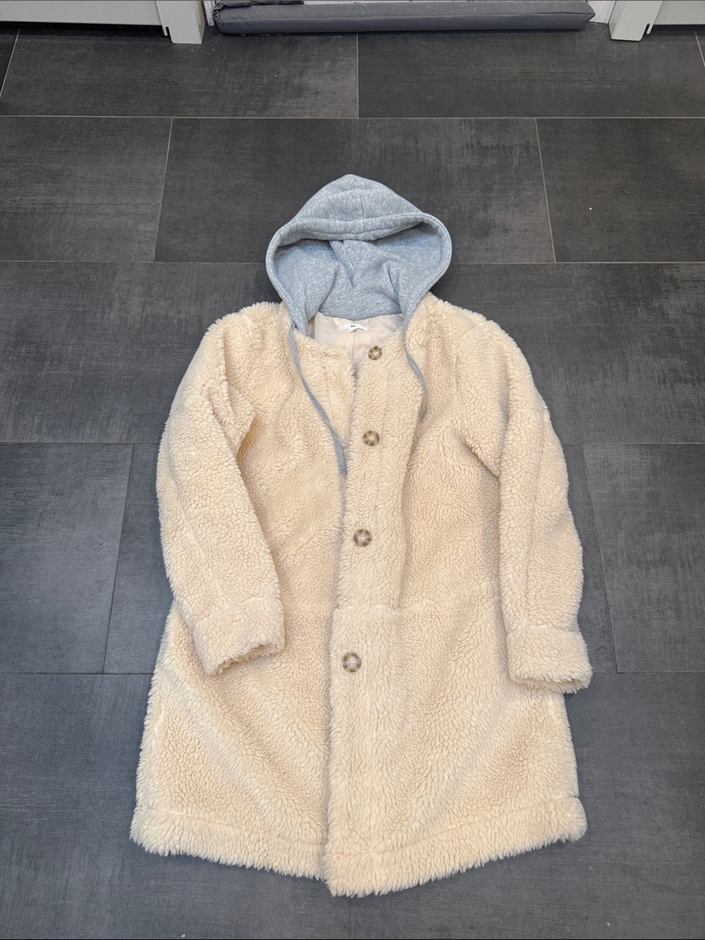 bp Cream Sherpa Coat with Gray Hood